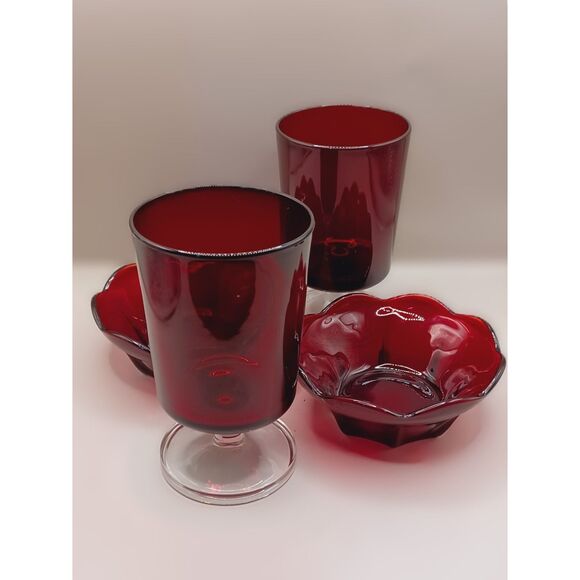Cristal D'Arques-Durand Water Goblet Cavalier Ruby Glass, Finger Bowls Set of 2 - Picture 1 of 15